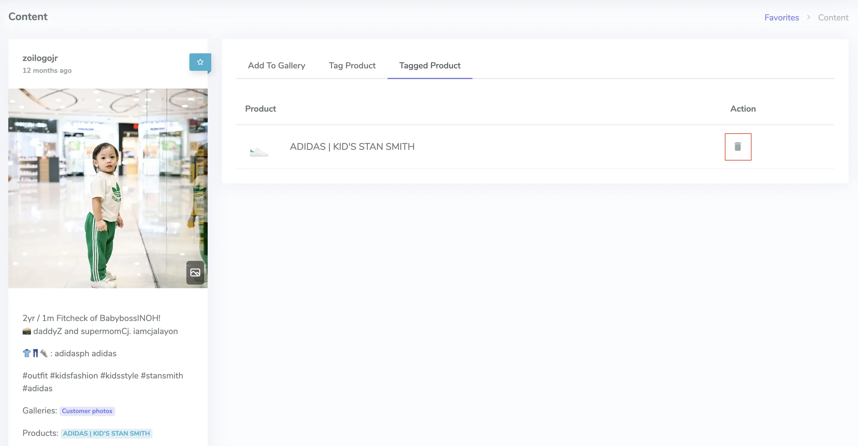 Remove a product tag from UGC using the Tagged Product tab